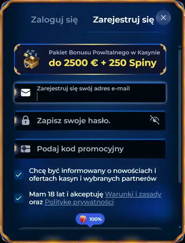 Formularz rejestracji Piperspin bez danych użytkownika
